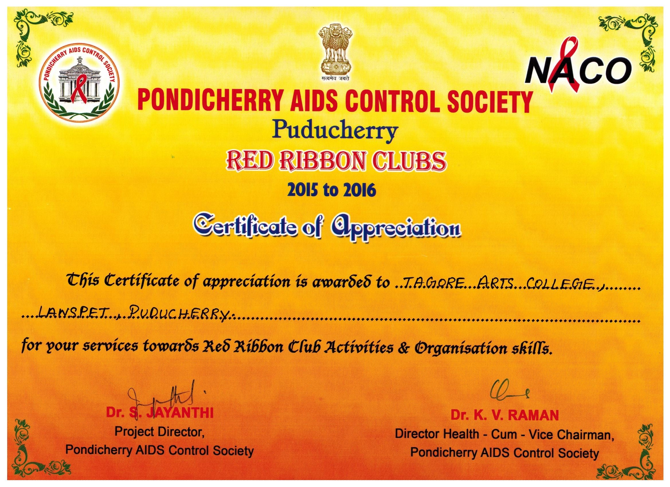 Red Ribbon Club Certificate